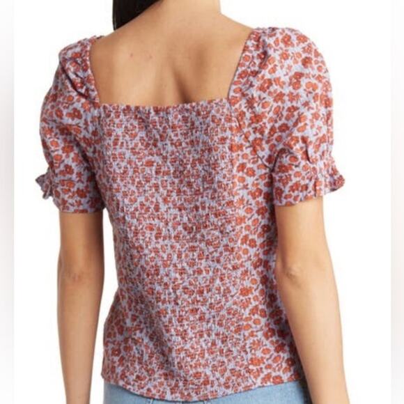 Madewell Button-Front Smocked Back Top - Size 8 - Picture 3 of 12